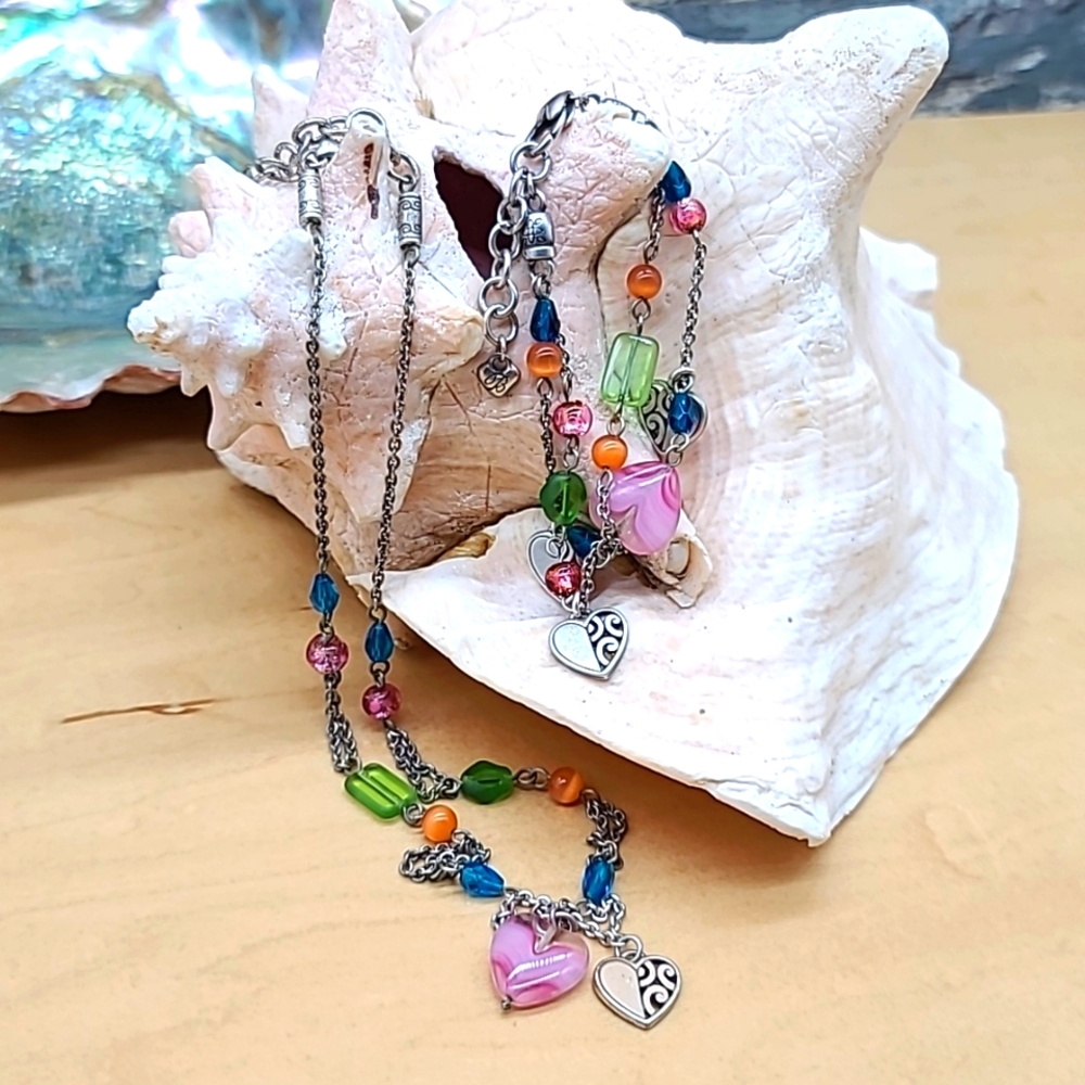 Brighton "DECO BRIGHT" Colorful Glass Beads & Hearts Necklace & Bracelet Set!